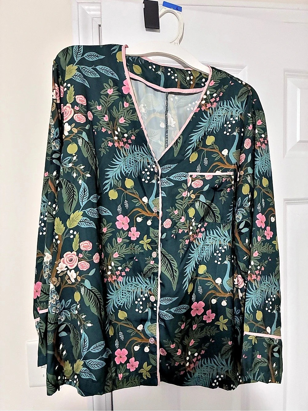 Rifle Paper Co Floral Button Front Top in Green & Pink xl pajama top EUC